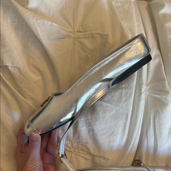 Celine Silver Mary Jane Shoes with Gold Accents - Picture 4 of 5